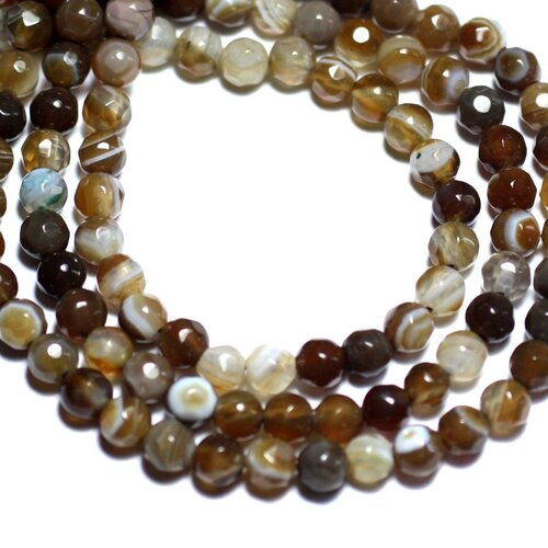 20pc - perles de pierre - agate boules facettées 4mm blanc marron taupe - 8741140007574