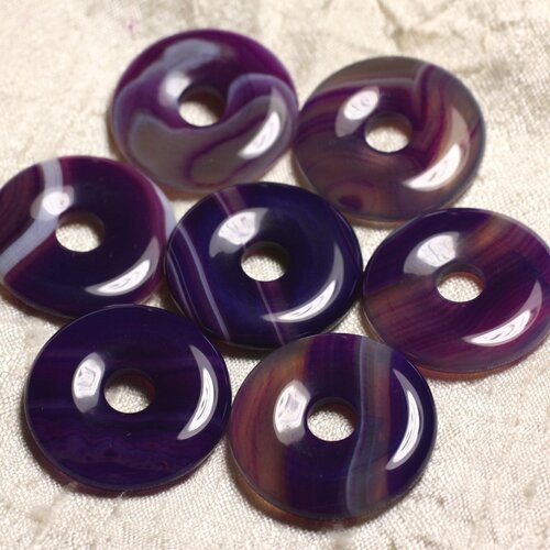 1pc - pendentif pierre semi précieuse - agate violette donut 30mm - 4558550007797