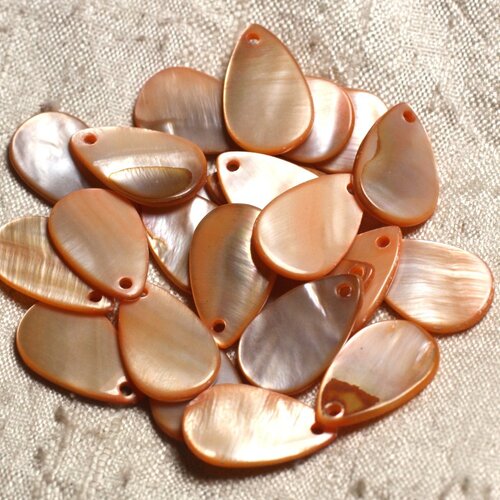 10pc - perles breloques pendentifs nacre gouttes 19mm orange clair - 4558550006837
