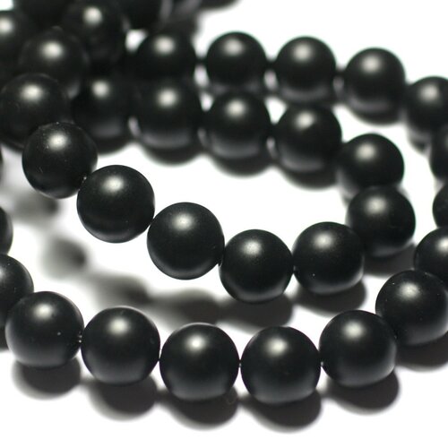 10pc - perles pierre - onyx noir boules 8mm mat sablé givré ciré - 8741140014787