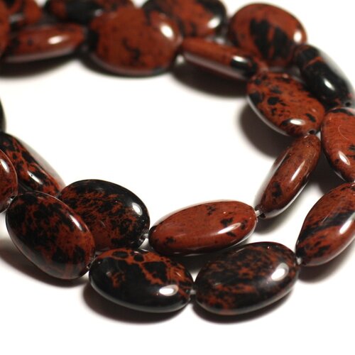 2pc - perles de pierre - obsidienne acajou mahogany marron ovales 18x13mm - 8741140015043