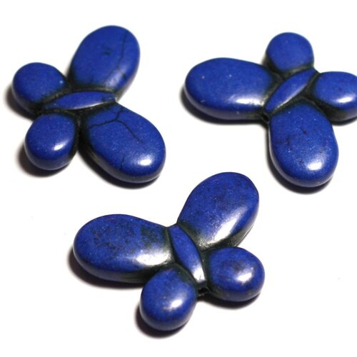 4pc - perles turquoise synthèse papillons 35x25mm bleu nuit roi - 8741140015197