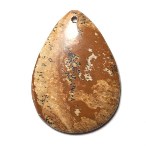 N26 - pendentif pierre semi précieuse - jaspe paysage beige goutte 52mm - 8741140015418