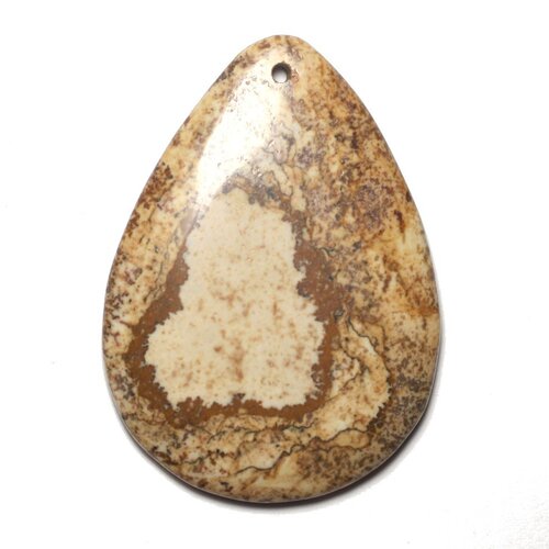 N13 - pendentif pierre semi précieuse - jaspe paysage beige goutte 52mm - 8741140015289