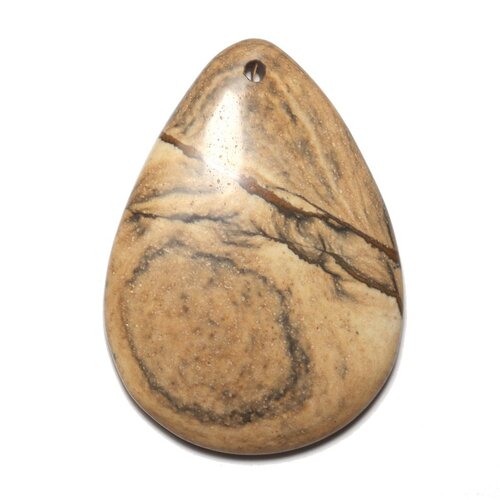 N12 - pendentif pierre semi précieuse - jaspe paysage beige goutte 52mm - 8741140015272