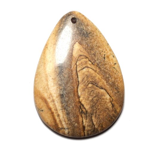 N11 - pendentif pierre semi précieuse - jaspe paysage beige goutte 52mm - 8741140015265
