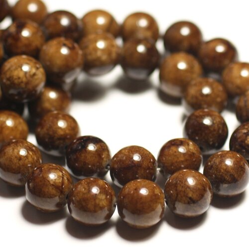 8pc - perles de pierre - jade boules 12mm marron jaune ocre -  8741140016132