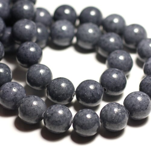 6pc - perles de pierre - jade boules 12mm gris anthracite -  8741140016125