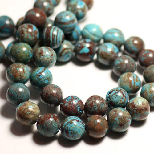 5pc - perles de pierre - jaspe paysage automne bleu turquoise boules 10mm -  8741140015654