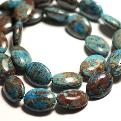 2pc - perles de pierre - jaspe paysage automne bleu turquoise ovales 18x13mm -  8741140015685