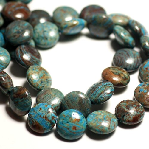 4pc - perles de pierre - jaspe paysage automne bleu turquoise palets 12mm -  8741140015661