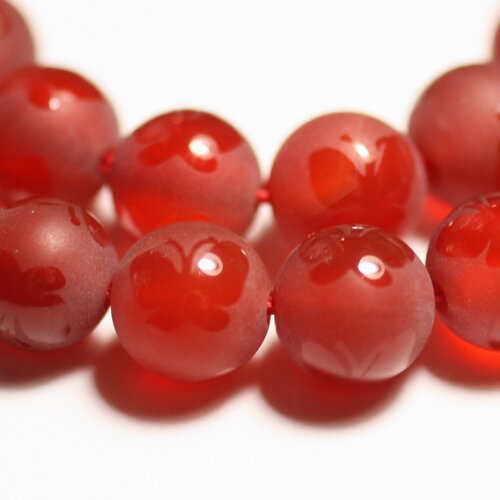 10pc - perles de pierre - agate rouge mat givré papillon brillant boules 8mm - 8741140015524