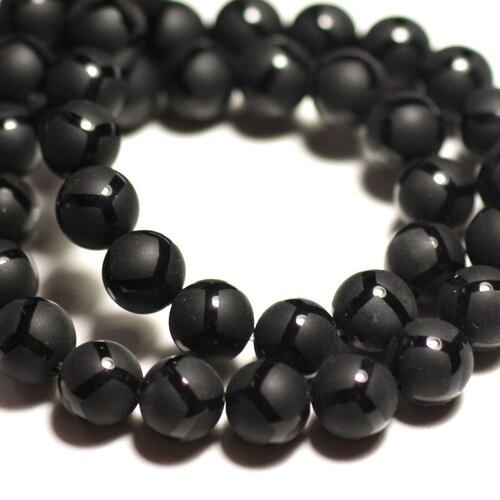 10pc - perles de pierre - onyx noir mat sablé givré boules 8mm ballons brillants - 8741140015890