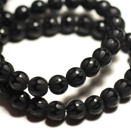 10pc - perles de pierre - onyx noir mat sablé givré boules 8mm zig zag brillants - 8741140015890