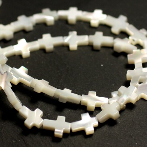 4pc - perles nacre blanche naturelle irisée croix 9x7mm - 8741140015821