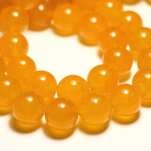 4pc - perles de pierre - jade boules 14mm jaune moutarde safran -  8741140016705
