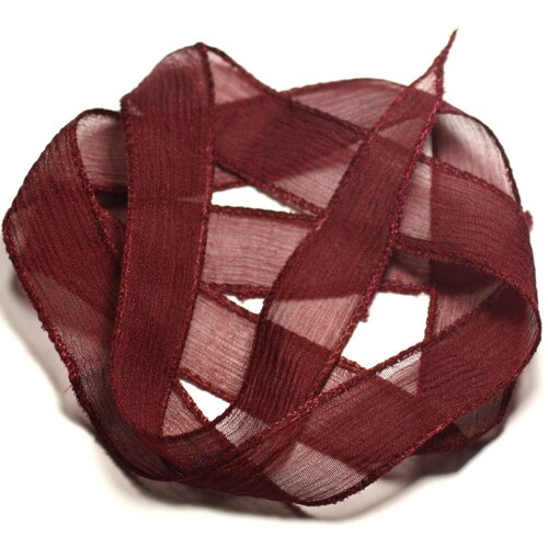Collier ruban soie teint à la main 85 x 2.5cm rouge bordeaux soie192 - 8741140017009