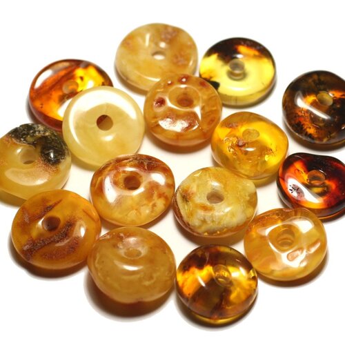 1pc - pendentif ambre naturelle baltique donut pi 15-22mm