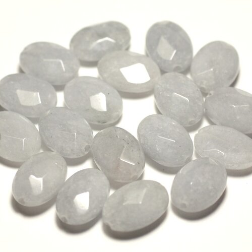 4pc - perles de pierre - jade ovales facettés 14x10mm gris clair perle pastel - 8741140015234