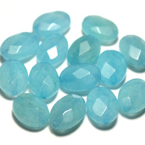 2pc - perles de pierre - jade ovales facettés 14x10mm bleu ciel - 8741140016958