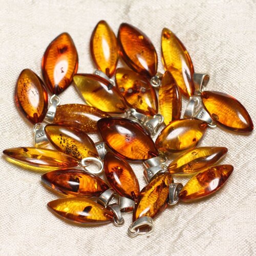 1pc - pendentif ambre naturelle bélière argent 925 amande marquise 20-28mm - 8741140017887