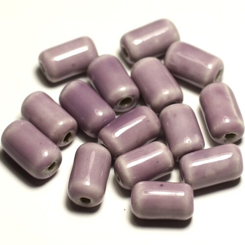 6pc - perles céramique porcelaine tubes 14mm rose mauve - 8741140017832