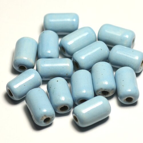 6pc - perles céramique porcelaine tubes 14mm bleu clair pastel - 8741140017771