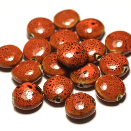 4pc - perles céramique porcelaine palets 16mm orange tacheté - 8741140017757