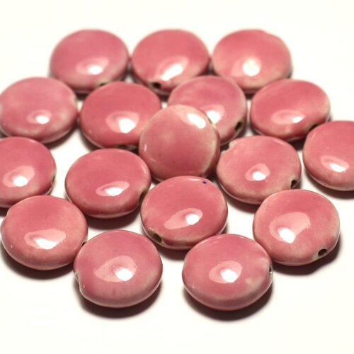4pc - perles céramique porcelaine palets 16mm rose clair corail pêche - 8741140017740