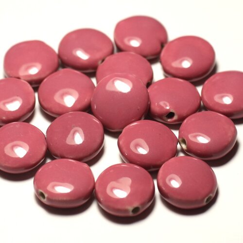 4pc - perles céramique porcelaine palets 16mm rose corail pêche - 8741140017733