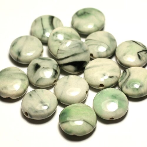 4pc - perles céramique porcelaine palets 16mm blanc gris noir vert turquoise - 8741140017696