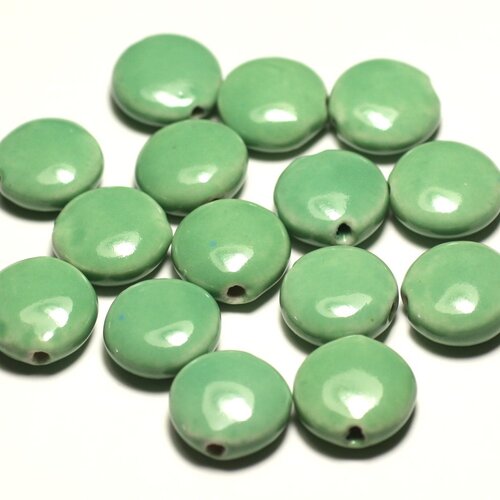 4pc - perles céramique porcelaine palets 16mm vert turquoise pomme menthe - 8741140017641