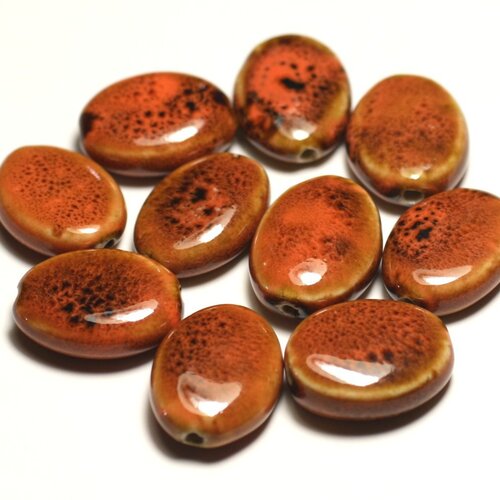 4pc - perles céramique porcelaine ovales 20-22mm orange tacheté - 8741140017573
