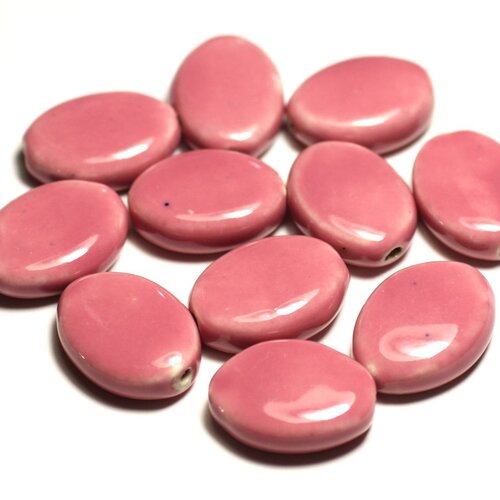 4pc - perles céramique porcelaine ovales 20-22mm rose bonbon corail pêche - 8741140017566