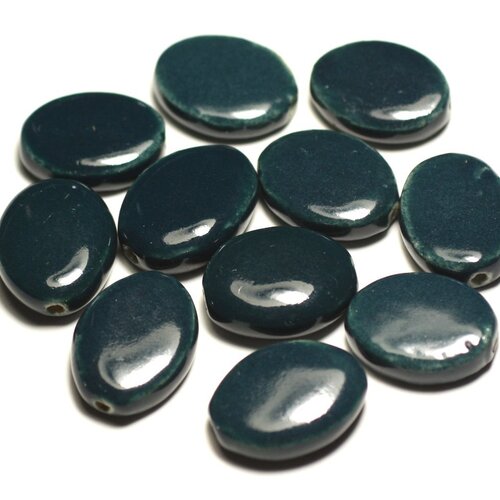 4pc - perles céramique porcelaine ovales 20-22mm bleu vert paon canard pétrole - 8741140017542