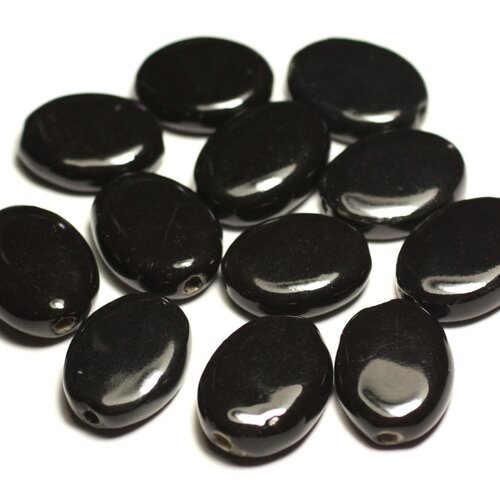 4pc - perles céramique porcelaine ovales 20-22mm noir - 8741140017528