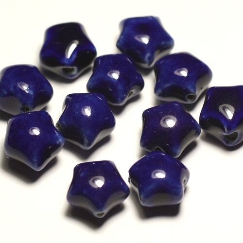 6pc - perles céramique porcelaine etoiles 16mm bleu nuit - 8741140017429