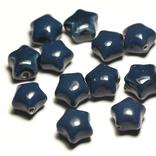 6pc - perles céramique porcelaine etoiles 16mm bleu vert paon canard pétrole - 8741140017412