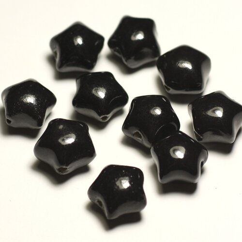 6pc - perles céramique porcelaine etoiles 16mm noir - 8741140017405