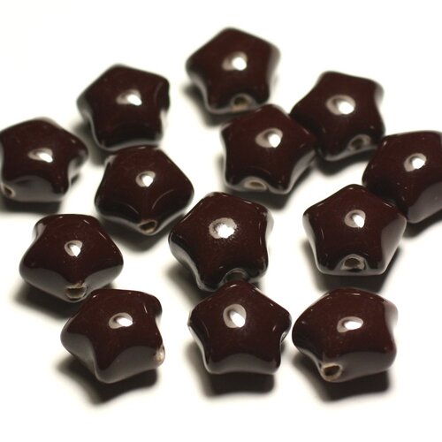 6pc - perles céramique porcelaine etoiles 16mm marron chocolat - 8741140017399