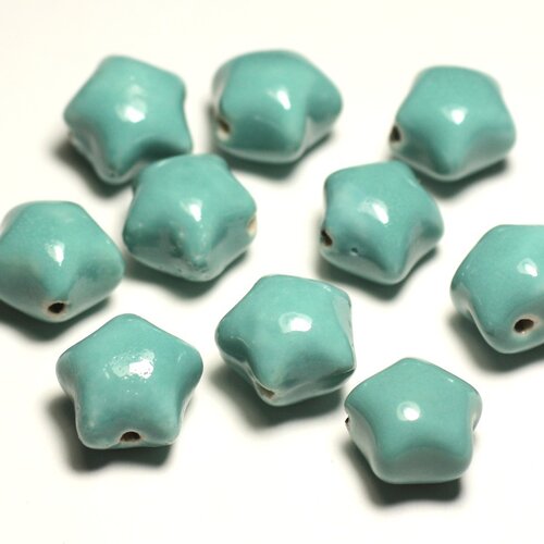 6pc - perles céramique porcelaine etoiles 16mm vert clair turquoise pastel - 8741140017375