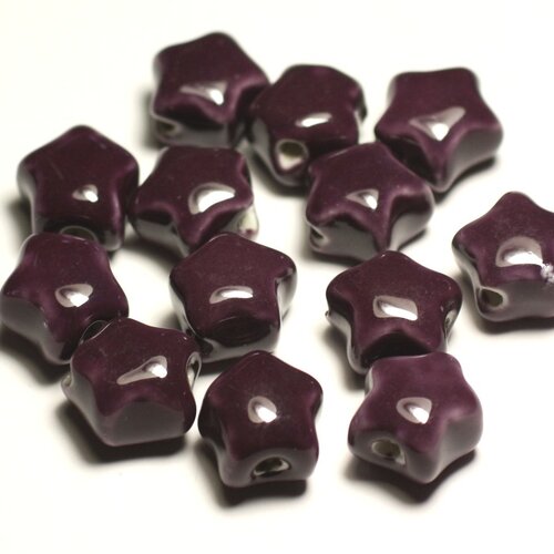 6pc - perles céramique porcelaine etoiles 16mm violet prune - 8741140017351