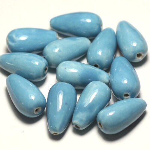 6pc - perles céramique porcelaine gouttes 21mm bleu ciel - 8741140017276