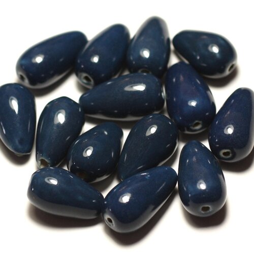 6pc - perles céramique porcelaine gouttes 21mm bleu marine pétrole  - 8741140017252
