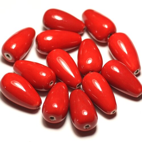6pc - perles céramique porcelaine gouttes 21mm rouge vif - 8741140017238
