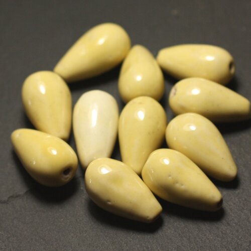 6pc - perles céramique porcelaine gouttes 21mm jaune clair pastel - 8741140017146