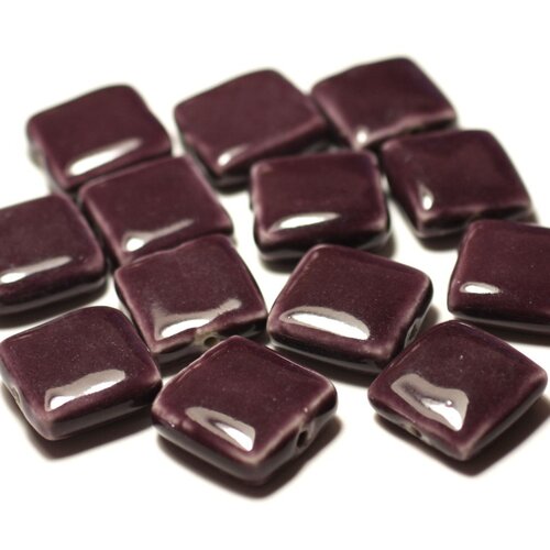 5pc - perles céramique porcelaine carrés 16-18mm violet prune - 8741140017092