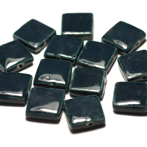 5pc - perles céramique porcelaine carrés 16-18mm bleu vert marine pétrole - 8741140017078