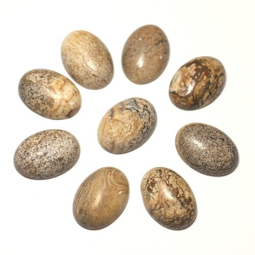 1pc - cabochon pierre semi précieuse - jaspe paysage beige ovale 18x13mm - 8741140005495