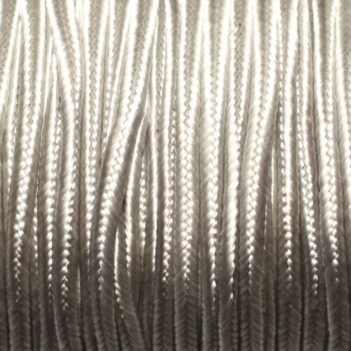 5 mètres - fil cordon lanière tissu soutache satin 2.5mm gris clair perle écru argenté - 8741140018860